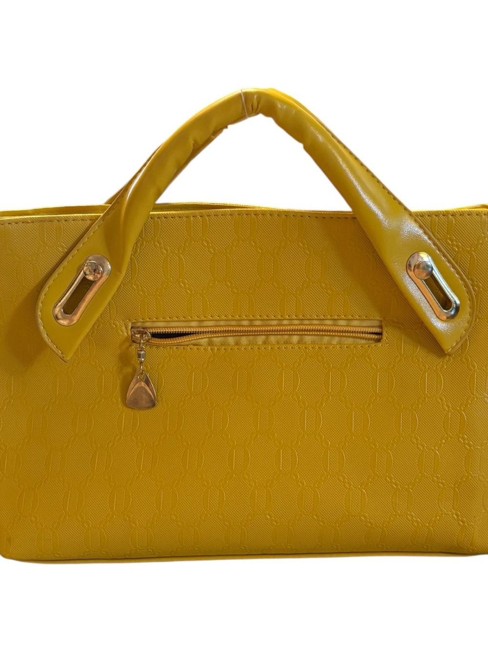 Yellow Embossed Top-Handle Tote with Gold Hardware
